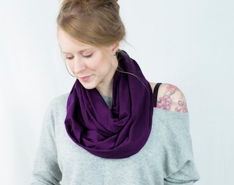 Purple Infinity Scarf, Aubergine Scarf, Winter Scarf Gift Purple Scarf, Circle Scarf, Womens Gift for Her Jersey Scarf Christmas Gift Ideas