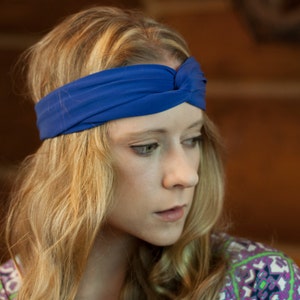 Womens Blue Headband, Royal Twist Headband, Turban Adult Headband, Twisted Headband, Turband Forgotten Cotton Gift for Her Spring Fashion image 3