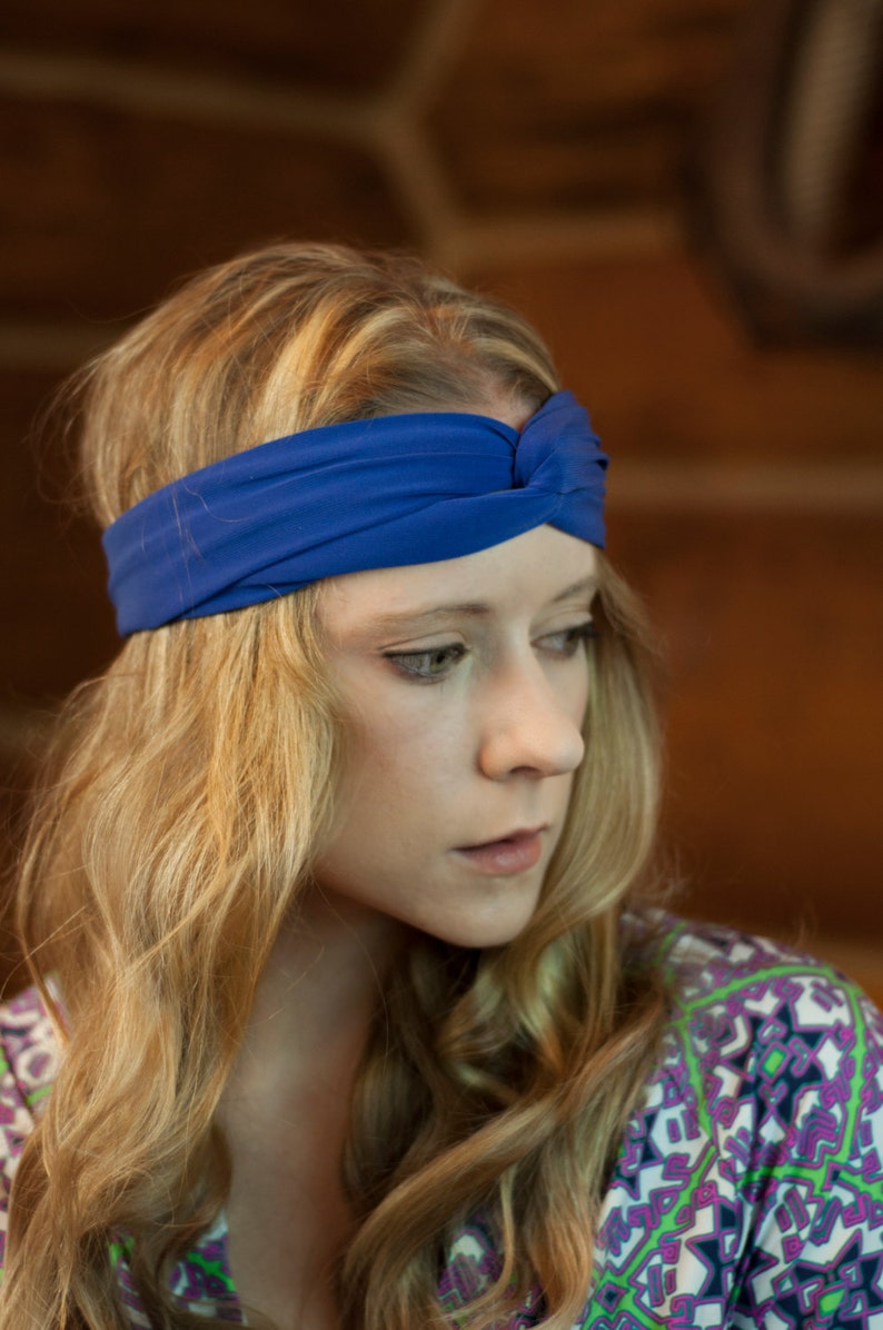 Womens Blue Headband, Royal Twist Headband, Turban Adult Headband, Twisted Headband, Turband Forgotten Cotton Gift for Her Spring Fashion image 3