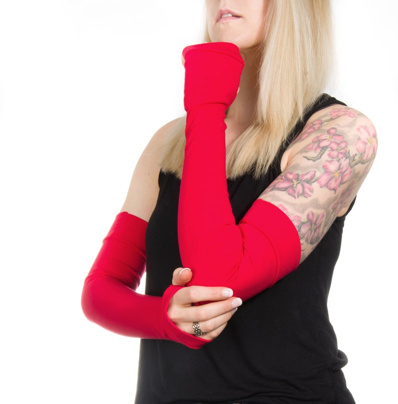 Red Fingerless Gloves Long Fingerless Gloves Women Red Etsy