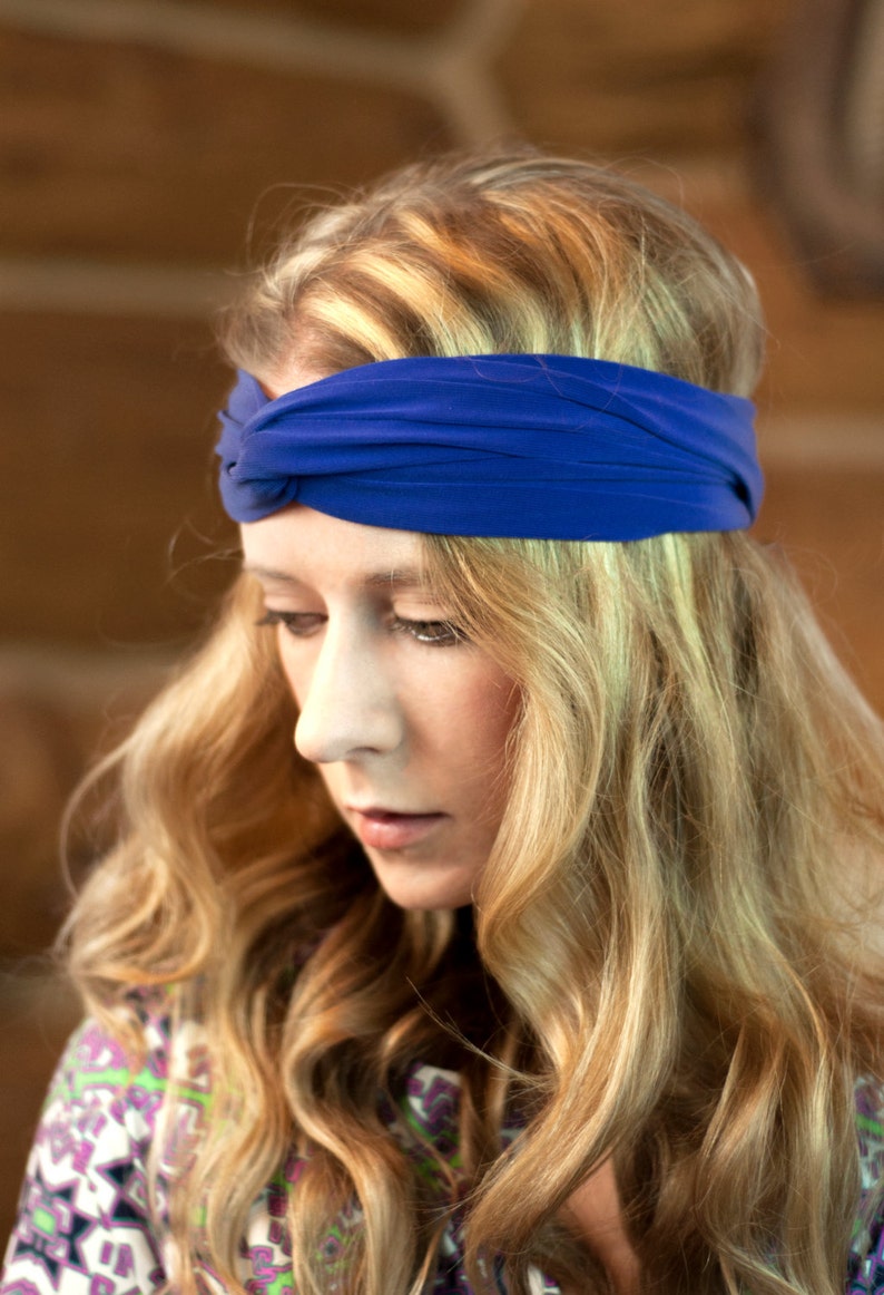 Womens Blue Headband, Royal Twist Headband, Turban Adult Headband, Twisted Headband, Turband Forgotten Cotton Gift for Her Spring Fashion image 1