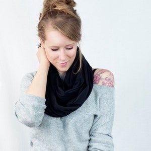 Black Jersey Infinity Scarf: Soft Cotton Blend, Versatile Style