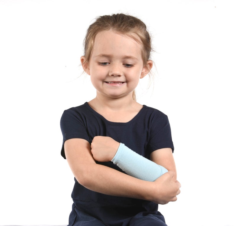 KIDS Arm Sleeve, Light Blue Forearm Cover, Long Cuff Costume Accessory Pastel Boy Girl Arm Sleeve Extender Warmer Scar Eczema Protection image 4