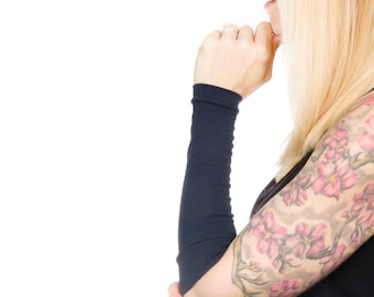 Navy Blue Arm Sleeves, Long Cuff Bracelet Wrist Cuff Forearm Cover Tattoo Cover Up Arm Tattoo Covers Arm Band Sleeve Extender Warmer Costume