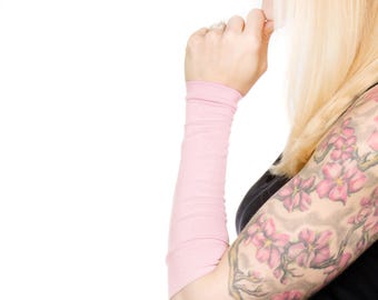 Light Pink Jersey Long Cuff Bracelet: Tattoo Cover Up Arm Sleeves
