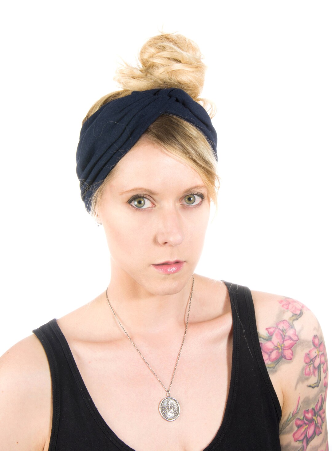 Navy Twist Headband, Scrunch Headband Extra Wide Headband, Navy