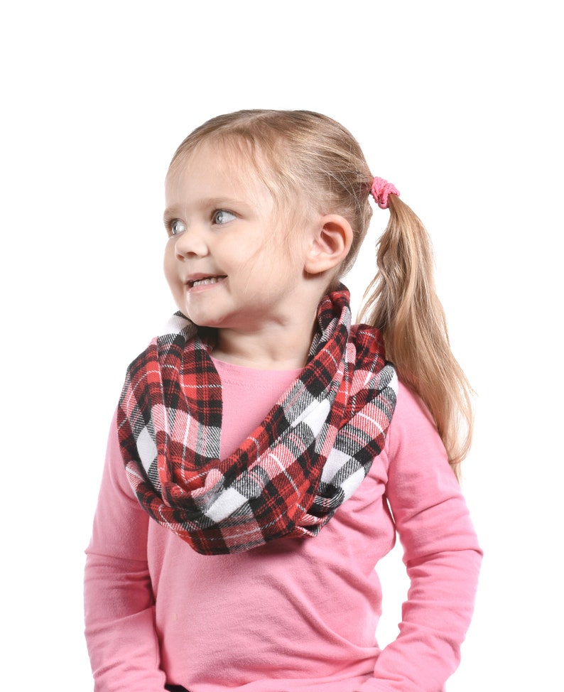 Girls Plaid Scarf Kid Infinity Scarf Kid Flannel Scarf Red Etsy
