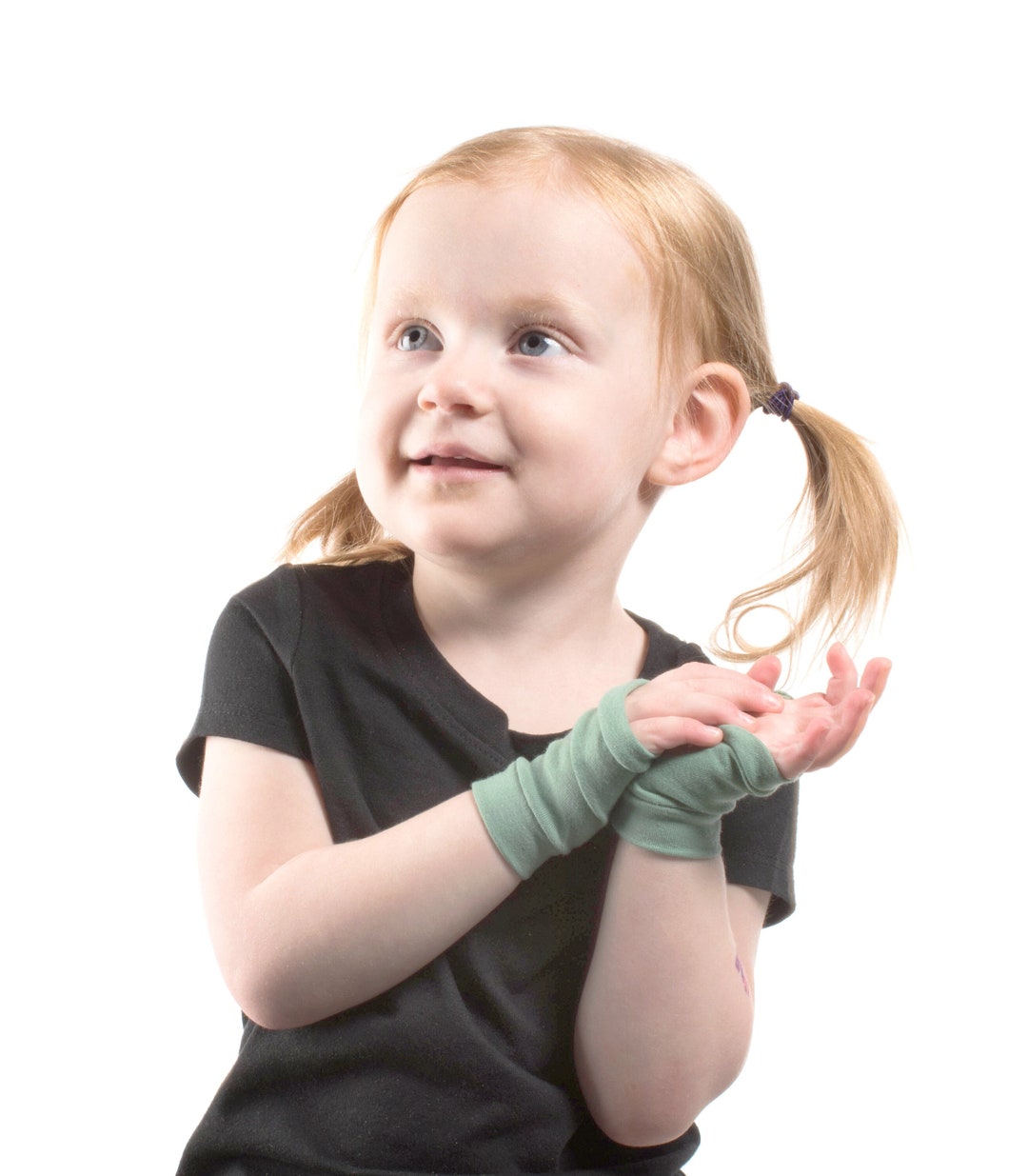 Short KIDS Fingerless Gloves, Sage Green Gloves, Short Child Gloves