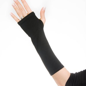 Black Fingerless Gloves Women, Long Arm Warmers, Hand Wrist Warmers, Driving Gloves Black Gloves, Arm Sleeve Tattoo Cover Up, Christmas image 3