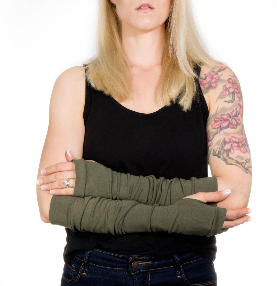 Extra Long Fingerless Gloves Women Olive Gloves Green Etsy