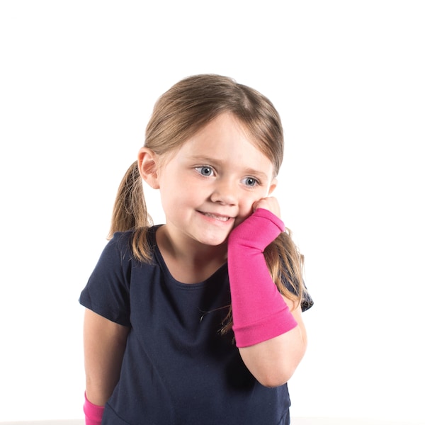 Long KIDS Fingerless Gloves, Long Pink Child Gloves, Bright Pink Fingerless Gloves Kids Hand Warmers Toddler Gloves, Princess Costume Gloves