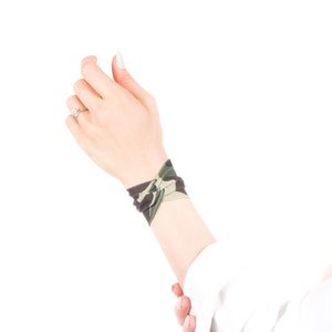 Camo Bracelet, Twist Cuff, Wrist Cuffs, Camouflage Bracelet, Twist Bracelet Bow Bracelet, Green Camo Cuff Wrist Tattoo Cover Up Wrist Covers image 2