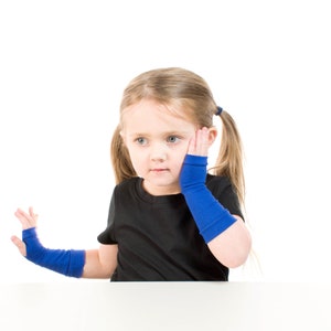 Long KIDS Fingerless Gloves, Royal Blue Kid Gloves Child Gloves, Blue Fingerless Gloves Hand Warmers Toddler Glove Toddler Fingerless Mitten image 3