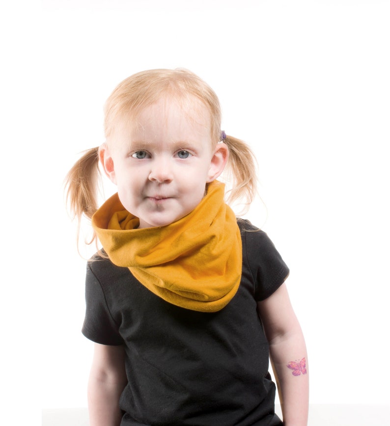 Kids Infinity Scarf Mustard Scarf, Fall Scarf Girls Cowl Scarf Short Kids Infinity Scarf, Kids Winter Scarf Christmas Gift Photo Fashion image 3