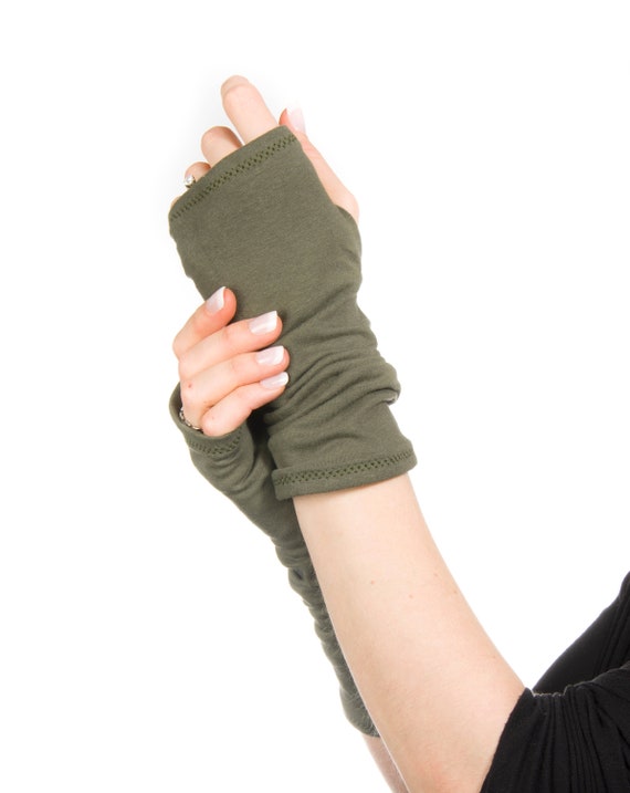 Olive Green Fingerless Gloves Women Green Gloves Yoga Gloves, Long