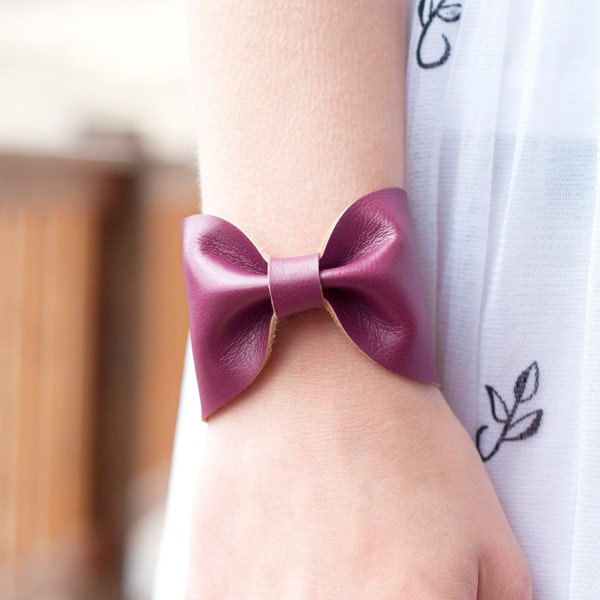 Bow Bracelet Cuff Purple Bracelet, Bow Tie Bracelet, Purple Bridesmaid Bracelet Wrist Tattoo Cover Up, Wrist Cover Wide Cuff Womens Gift