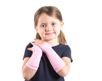 Long KIDS Fingerless Gloves, Long Pink Child Gloves, Pink Fingerless Gloves Kids Hand Warmers Toddler Gloves, Pink Princess Costume Gloves