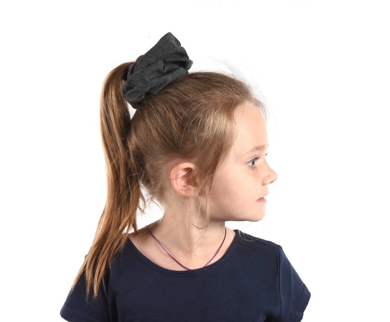 Dark Grey Scrunchie, Kids Scrunchie Large Pony Tail Holder, Child Pony Tail Dance Scrunchie Hair Ties Gift Cheerleader School Color Spirit imagem 1