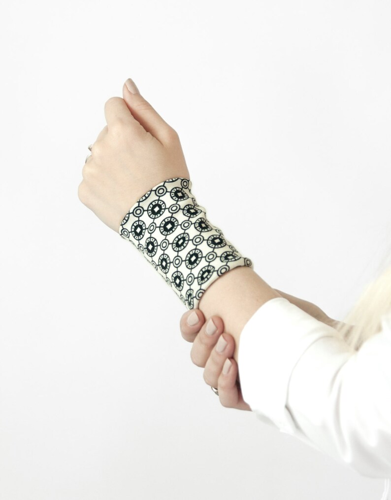 Fabric Bracelets Cuff Wrist Stretch Cuffs Ivory Black Wrist Etsy