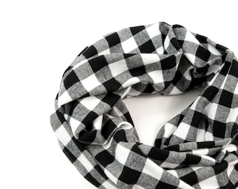 Buffalo Plaid Scarf, Plaid Infinity Scarf, Black Buffalo Check Scarf, Coworker Gift Plaid Flannel Scarf Sister Gift for Her Best Friend Gift