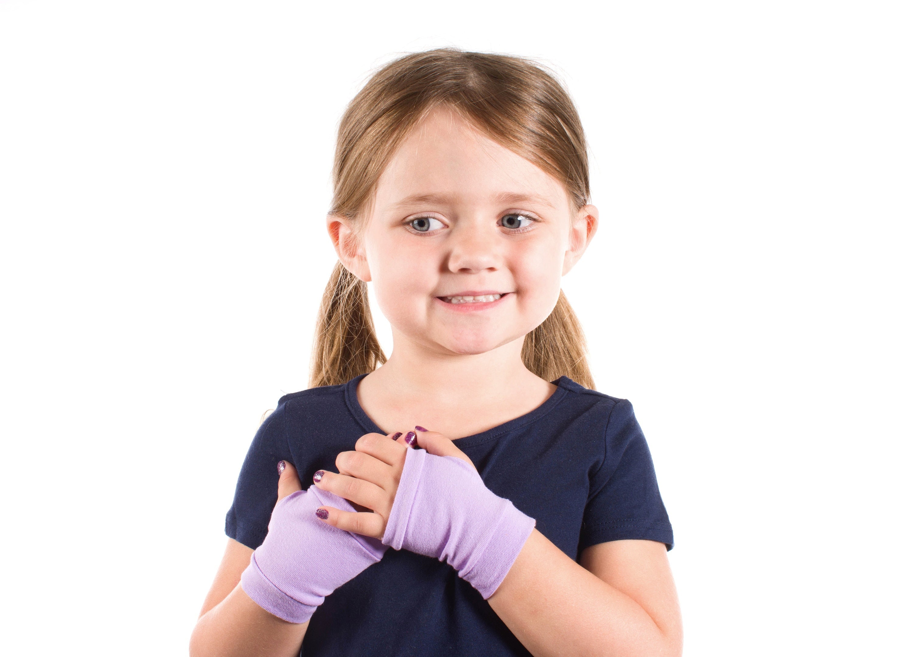 Kids Light Purple Fingerless Gloves: Short Toddler Jersey Hand Warmers