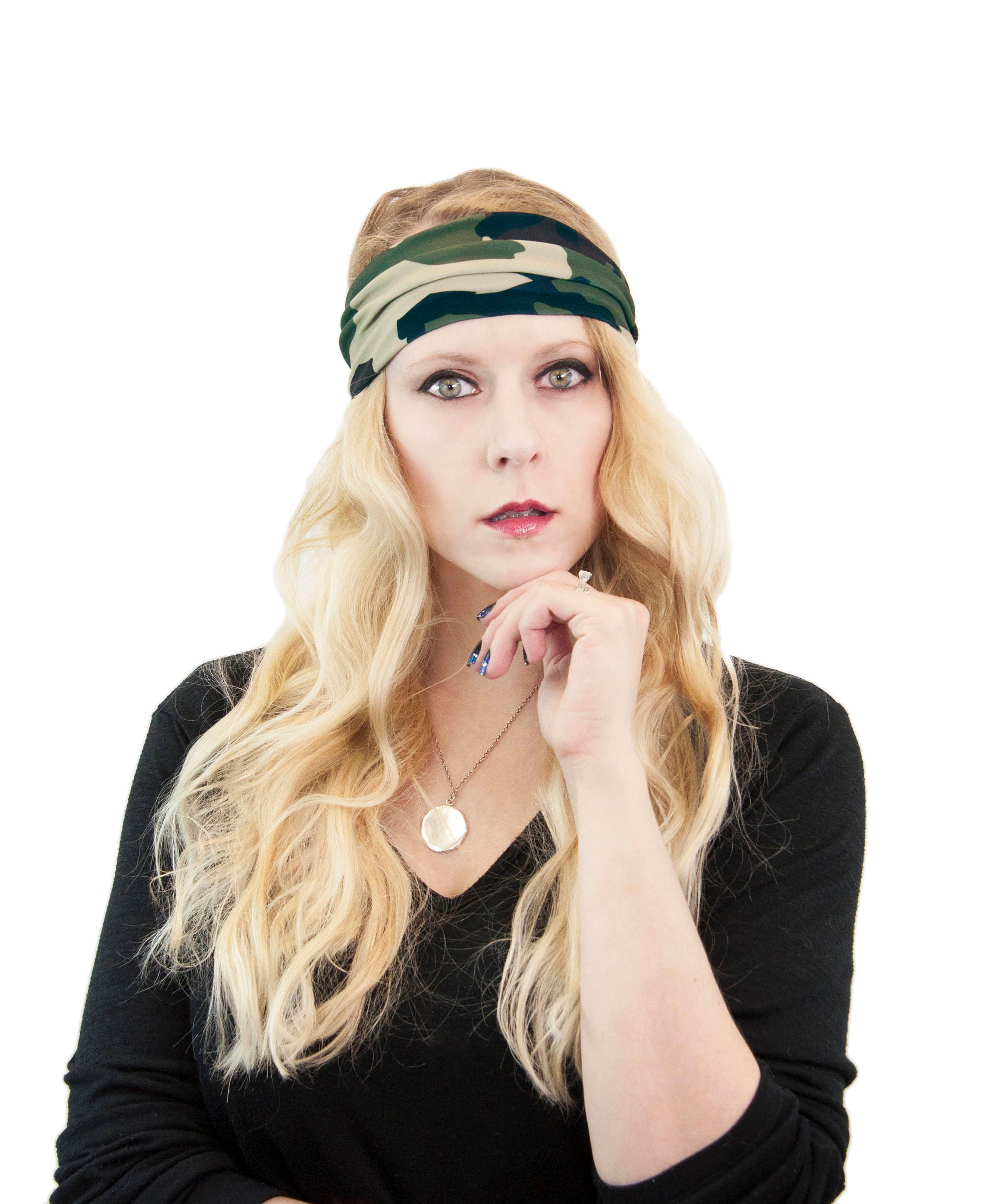 Green Camo Wide Headband, Women display picture 3