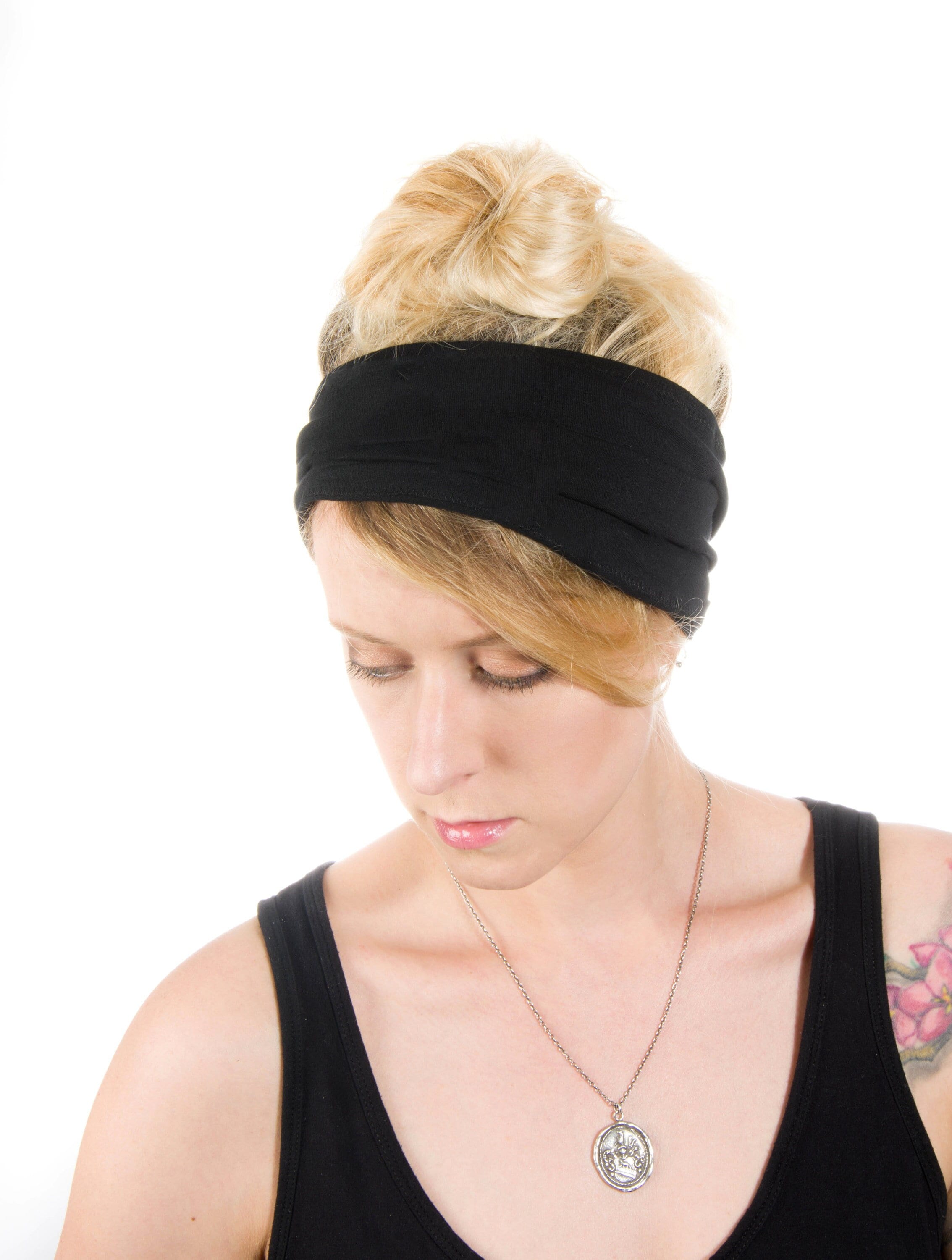 Wide Black Scrunch Headband: Stretch Jersey Hair Wrap - Etsy display picture 1