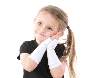 Long KIDS Fingerless Gloves, White Kid Gloves Long Child Gloves, White Fingerless Gloves Hand Warmers Toddler Costume Gloves Princess Gloves