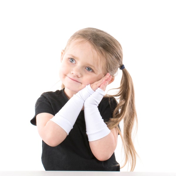 Long KIDS Fingerless Gloves, White Kid Gloves Long Child Gloves, White Fingerless Gloves Hand Warmers Toddler Costume Gloves Princess Gloves