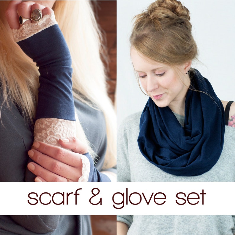 Scarf and Gloves Set Gift Sets for Women Navy Blue Infinity Etsy