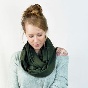 Olive Green Infinity Scarf: Soft Jersey Cotton Circle Scarf