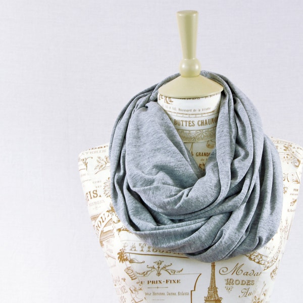 Gray Infinity Scarf, Jersey Scarf Heather Grey Circle Scarf Grey Scarf Jersey Cotton Scarves, Womens Gift for Her, Gift Capsule Wardrobe