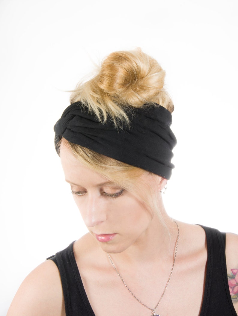 Wide Headband, Black Twist Headband, Scrunch Headband, Yoga Headbands for Women Turban, Black Headband Adult Headband Christmas Gift Ideas image 2