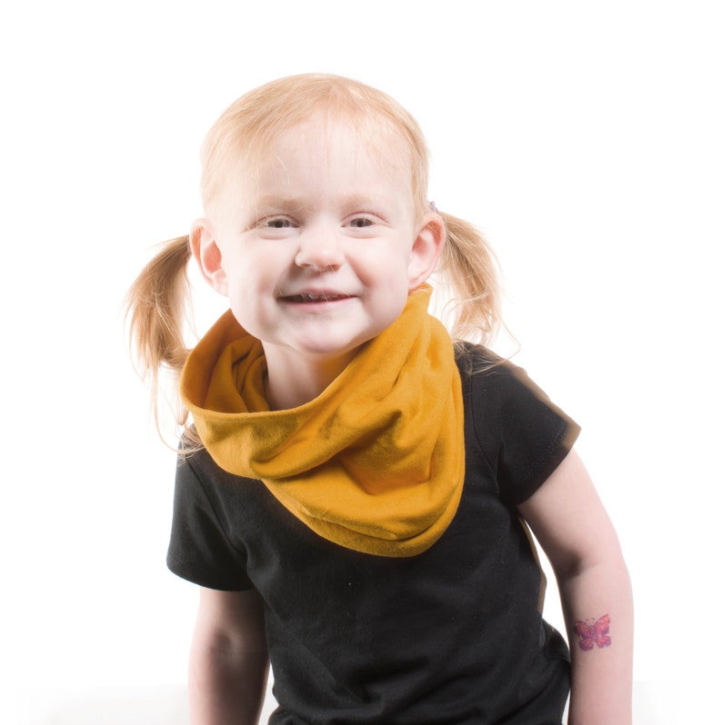 Kids Infinity Scarf Mustard Scarf, Fall Scarf Girls Cowl Scarf Short Kids Infinity Scarf, Kids Winter Scarf Christmas Gift Photo Fashion image 2