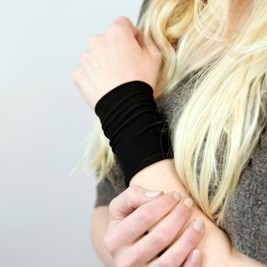 Black Wrist Cuff Bracelet, Black Arm Band, Black Bracelet, Stretch Cuffs, Wrist Tattoo Cover Up Wrist Covers Long Cuff, Wristband Scar Cover image 3