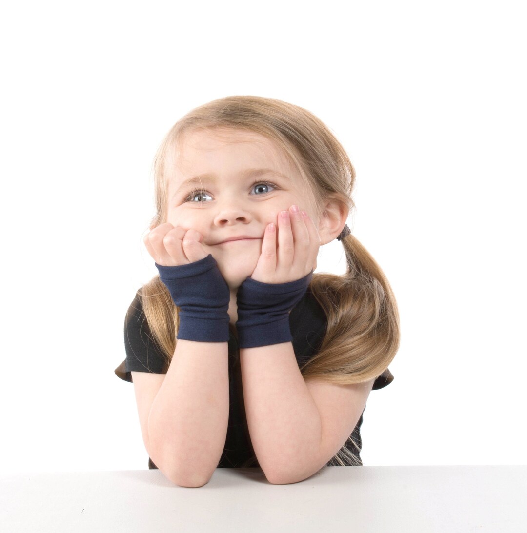 Short KIDS Glove, Navy Blue Child Fingerless Gloves, Navy Fingerless