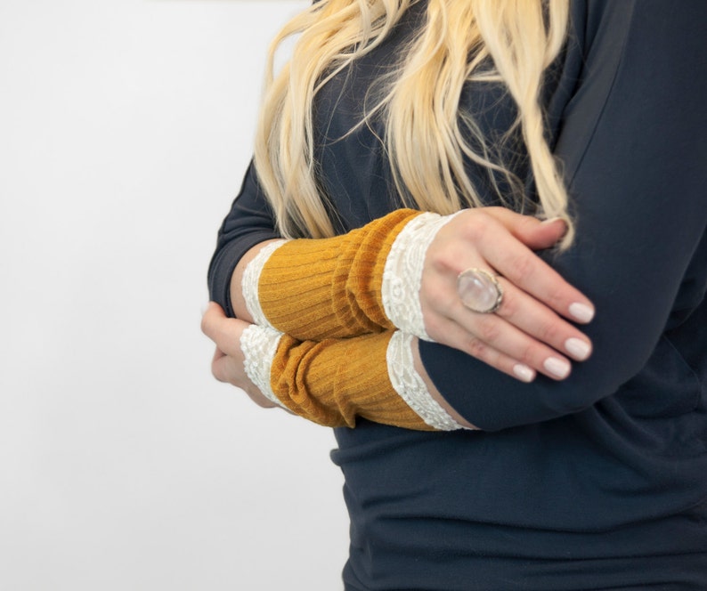 Long Arm Warmers Mustard Yellow Lace Wrist Warmer Gift for Etsy