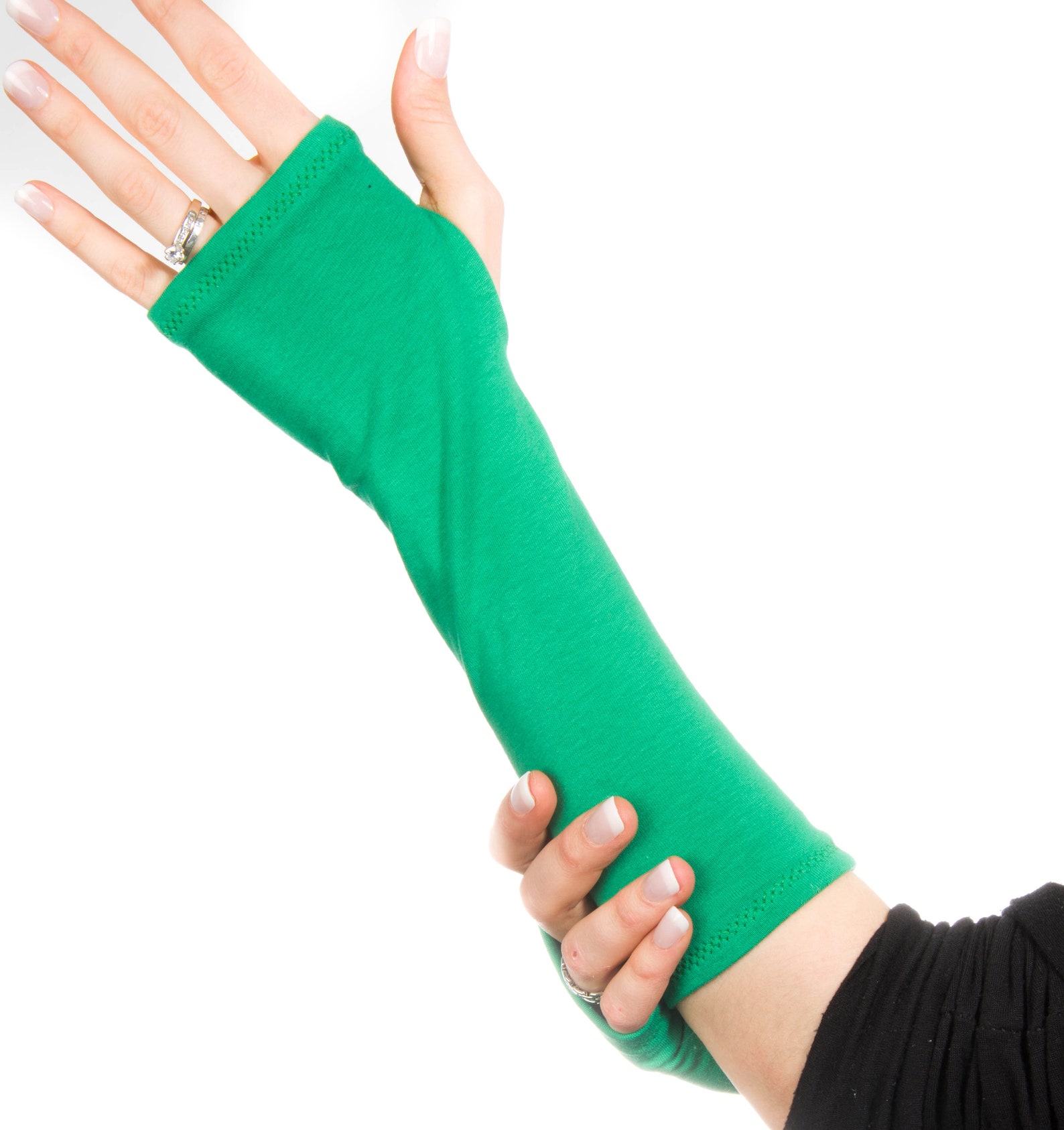 Green Fingerless Gloves Women Long Arm Warmers Kelly Green Etsy