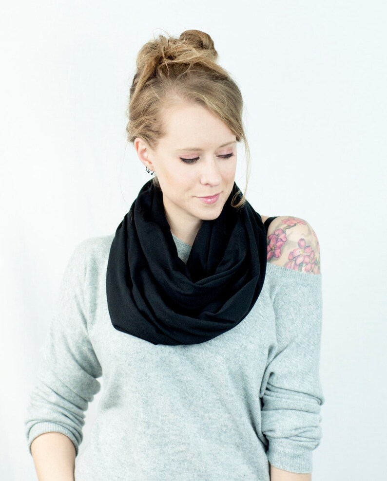 Black Scarf Black Infinity Scarf Jersey Scarf Circle Scarf Etsy