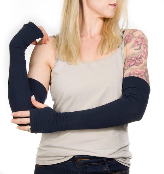 Long Fingerless Gloves Women Navy Gloves Blue Gloves Long Arm