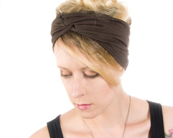 Wide Brown Twist Headband: Jersey Knit Turban Headwrap