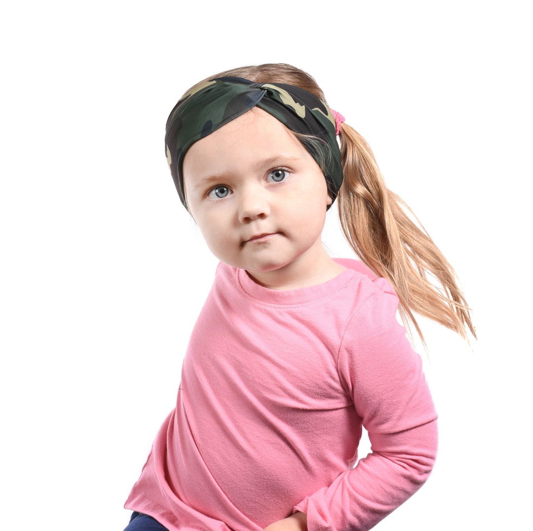Little Girl Camo Headband, Camouflage Twist Headband, Girl Turban