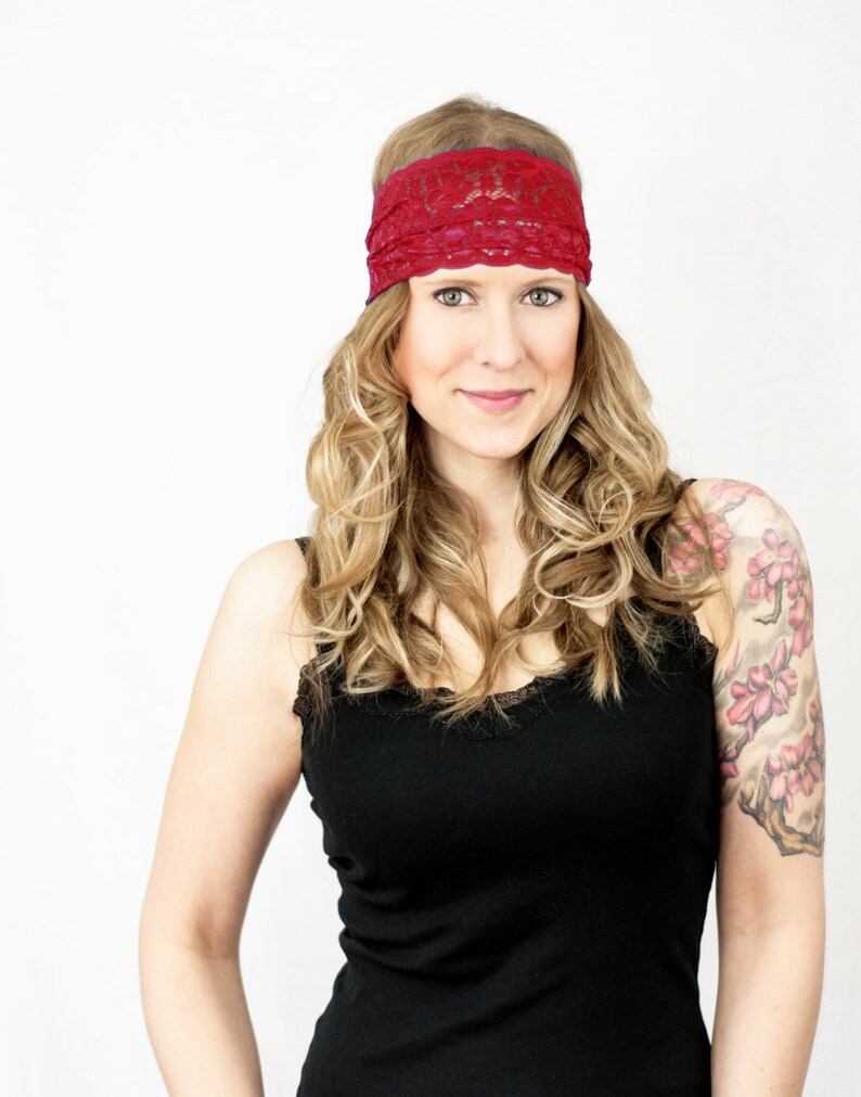 Red Lace Headband Boho Bohemian Head Bands Wrap Hair Bands Etsy