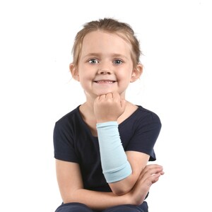 KIDS Arm Sleeve, Light Blue Forearm Cover, Long Cuff Costume Accessory Pastel Boy Girl Arm Sleeve Extender Warmer Scar Eczema Protection image 3