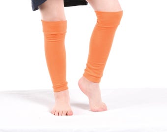 Orange Jersey Knit Leg Warmers: Kids Dance Costume Accessory