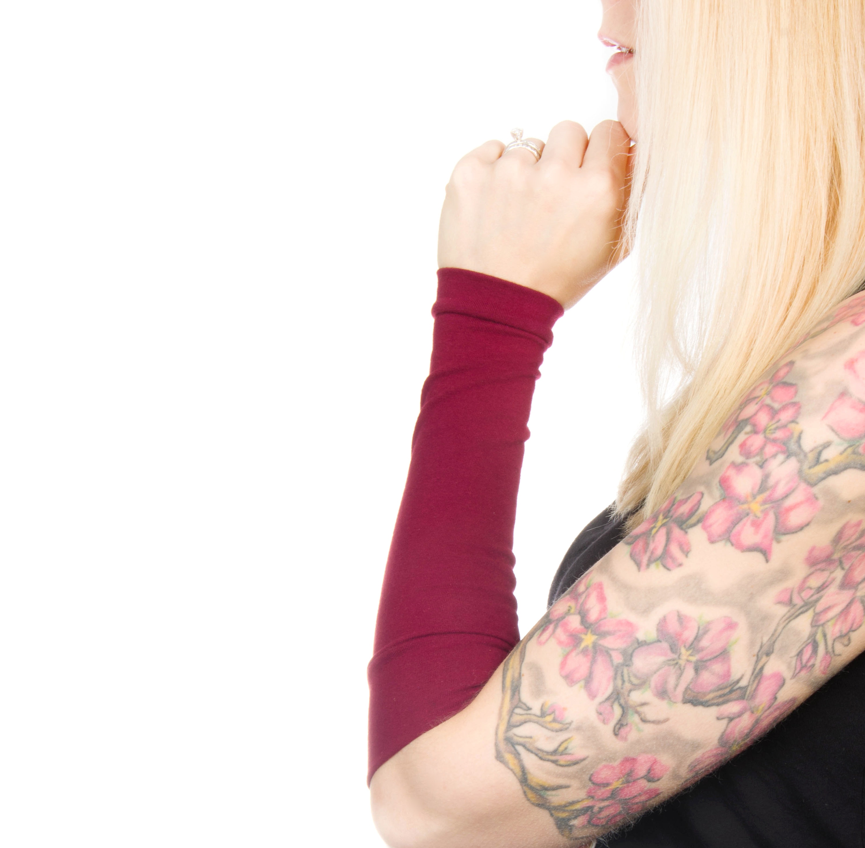 Burgundy Jersey Arm Sleeves: Tattoo Cover, Sleeve Extenders