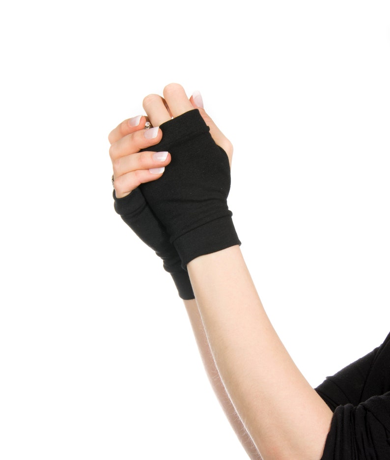 Short Fingerless Gloves, Short Gloves, Black Fingerless Gloves Women Hand Warmers Texting Gloves Black Gloves Tattoo Cover Up Christmas Gift image 4