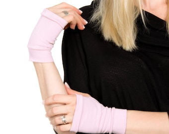 Light Pink Jersey Fingerless Gloves: Short Hand Warmers, Tattoo Cover
