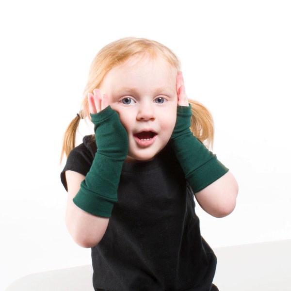 Long KIDS Fingerless Gloves, Dark Green Kid Gloves Child Gloves, Fingerless Gloves Hand Warmers Toddler Costume Gloves, Toddler Fingerless
