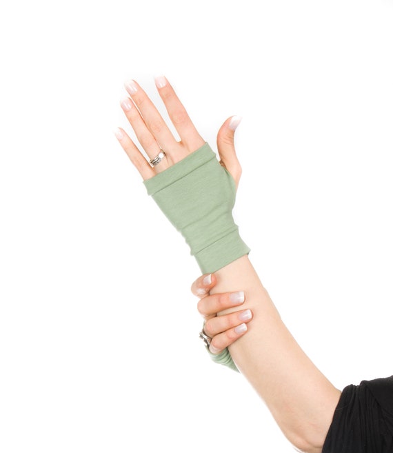 Short Gloves, Short Fingerless Gloves Sage Green Fingerless Gloves Women  Hand Warmers Yoga Gloves Winter Pastels Gloves Hand Tattoo Cover Up 